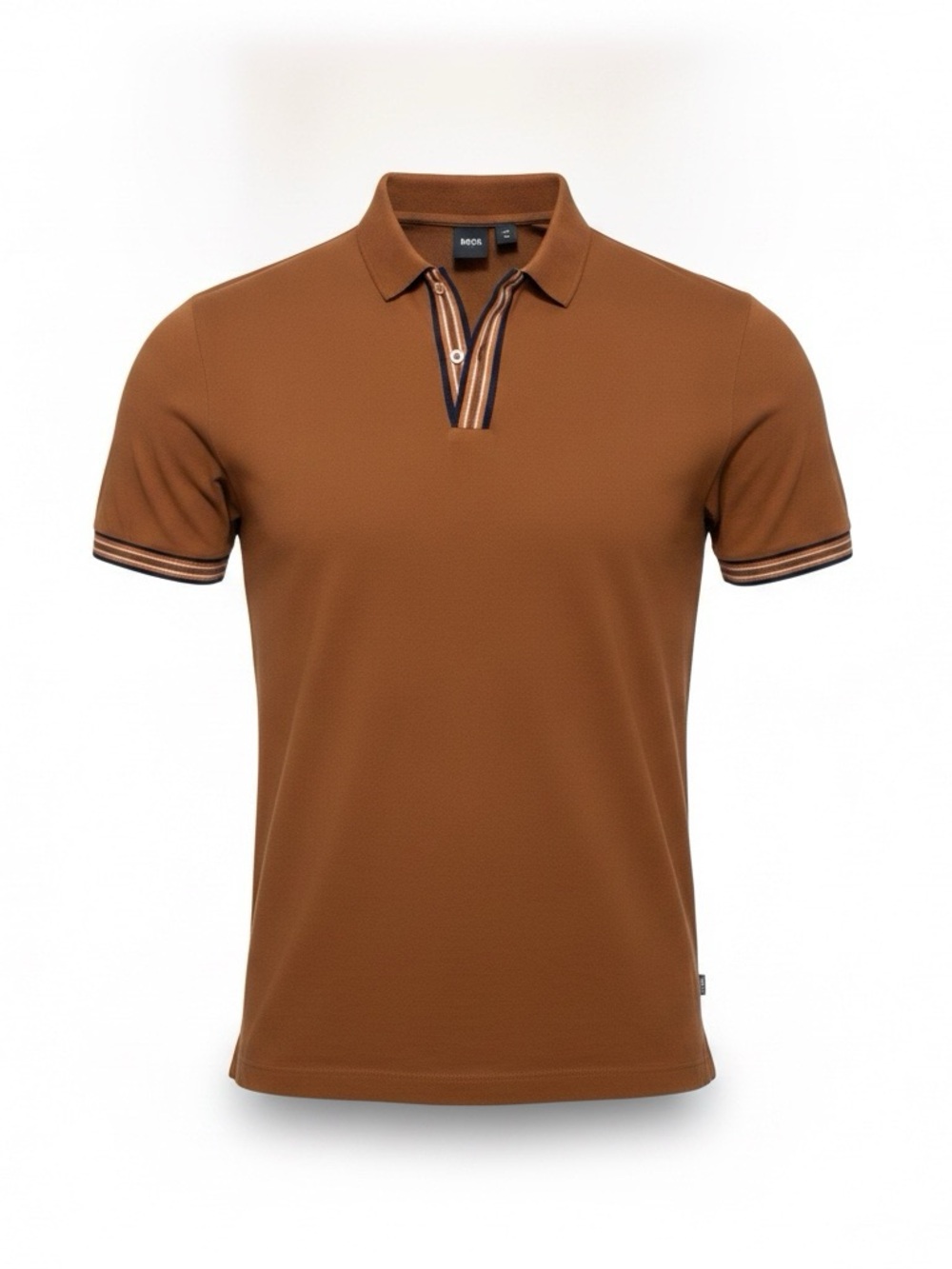 BOSS Men's Brown Polo Shirt with Contrast Trim